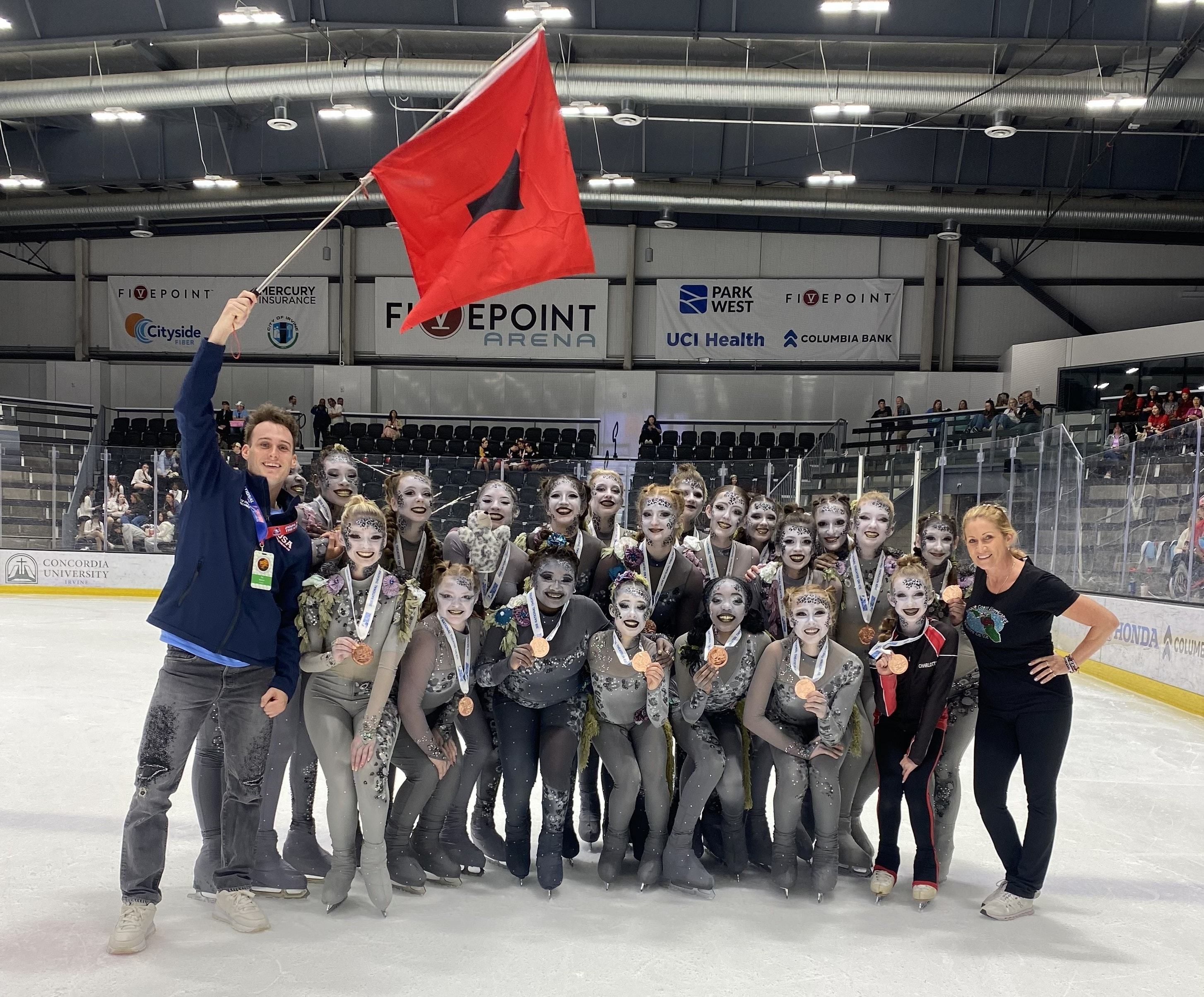 Figure skating group in school uniforms